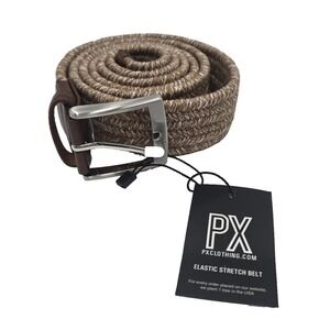 PX CLOTHING Men's 46 Brown Tan Cream Woven Corded Thick Belt Adj (no holes)